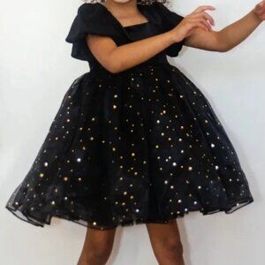 Holly & Bloom Taylor Joelle Black Velvet with Black Gold Star Tulle Dress Size 8